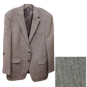 44L Lauren Ralph Lauren Herringbone Wool Blazer Men Grey Classic-Fit Sport Coat